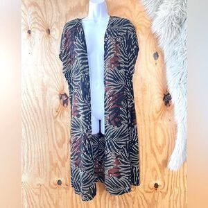 Apt 9 Women’s Black & Brown Palm Patterned Duster Cardigan Boho Kimono Sz S/M